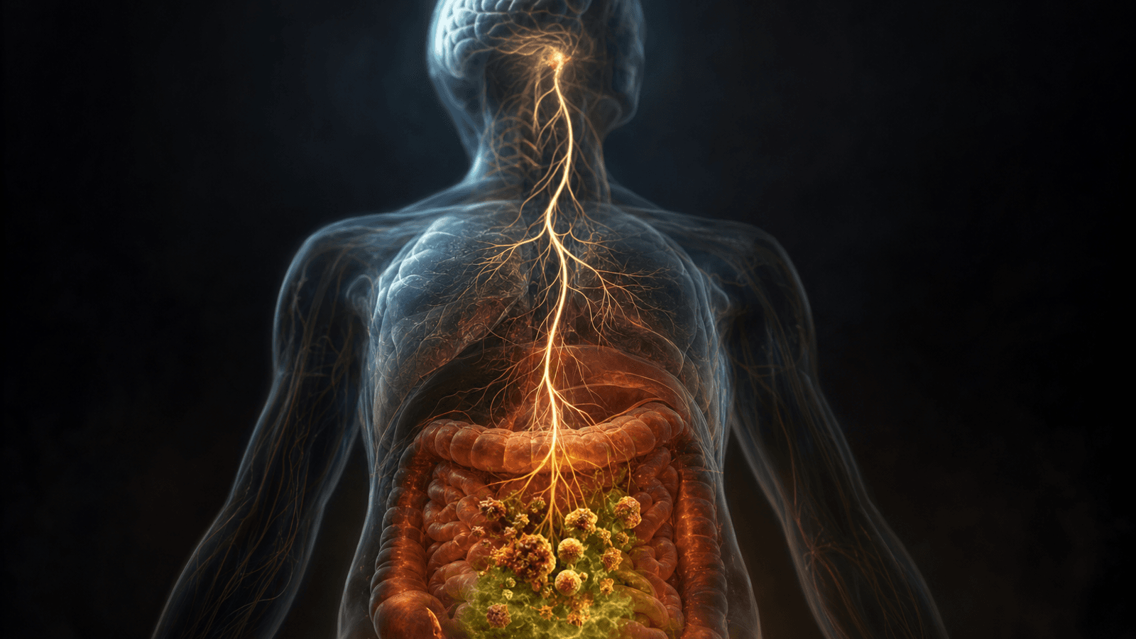 A suspected signal moving from the gut toward the brain, like a fuse burning upward.